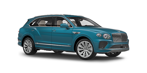 Bentley Phnom Penh Bentayga Extended Wheelbase Azure luxury SUV front three quarter in Topaz Blue by Mulliner paint